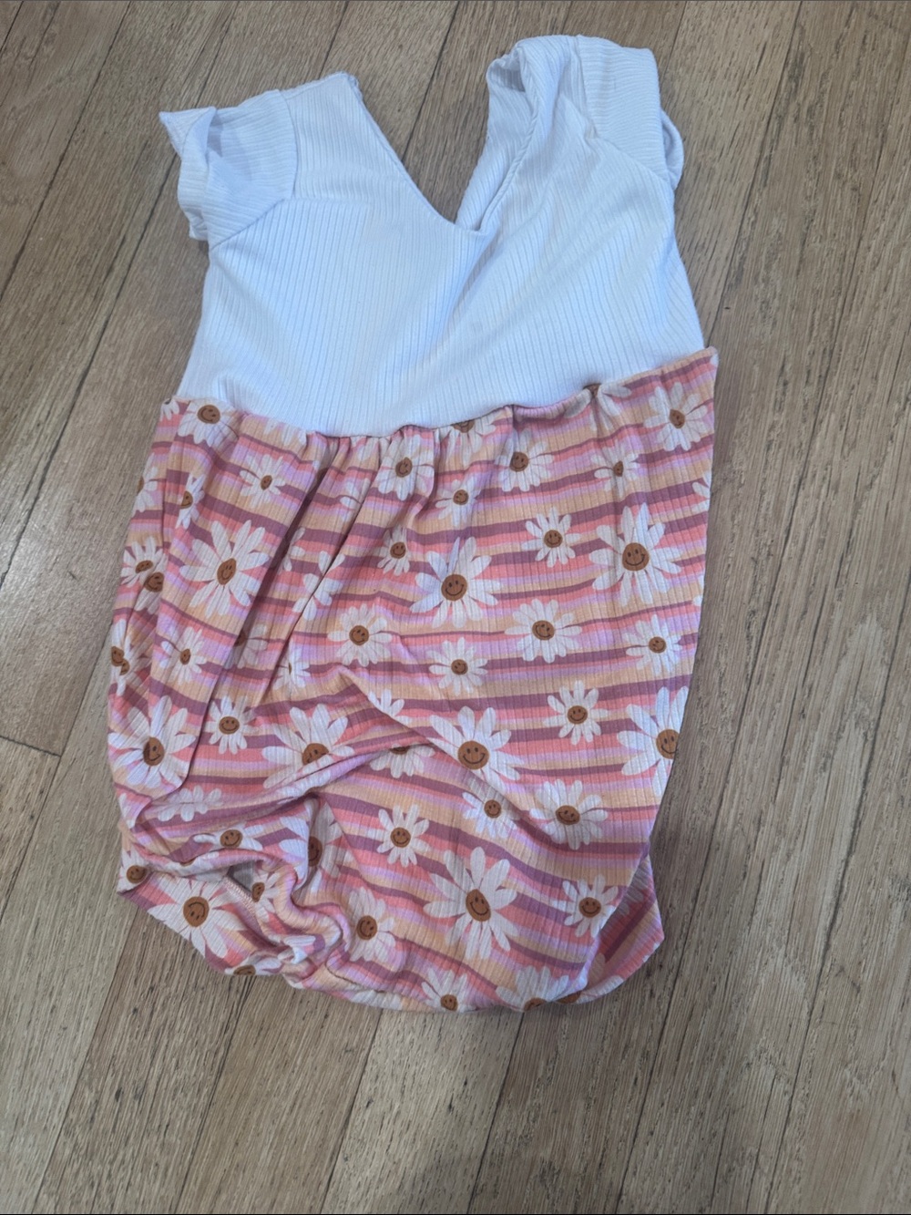 Girls Pink Daisy Stripe Bubble Romper - White Top